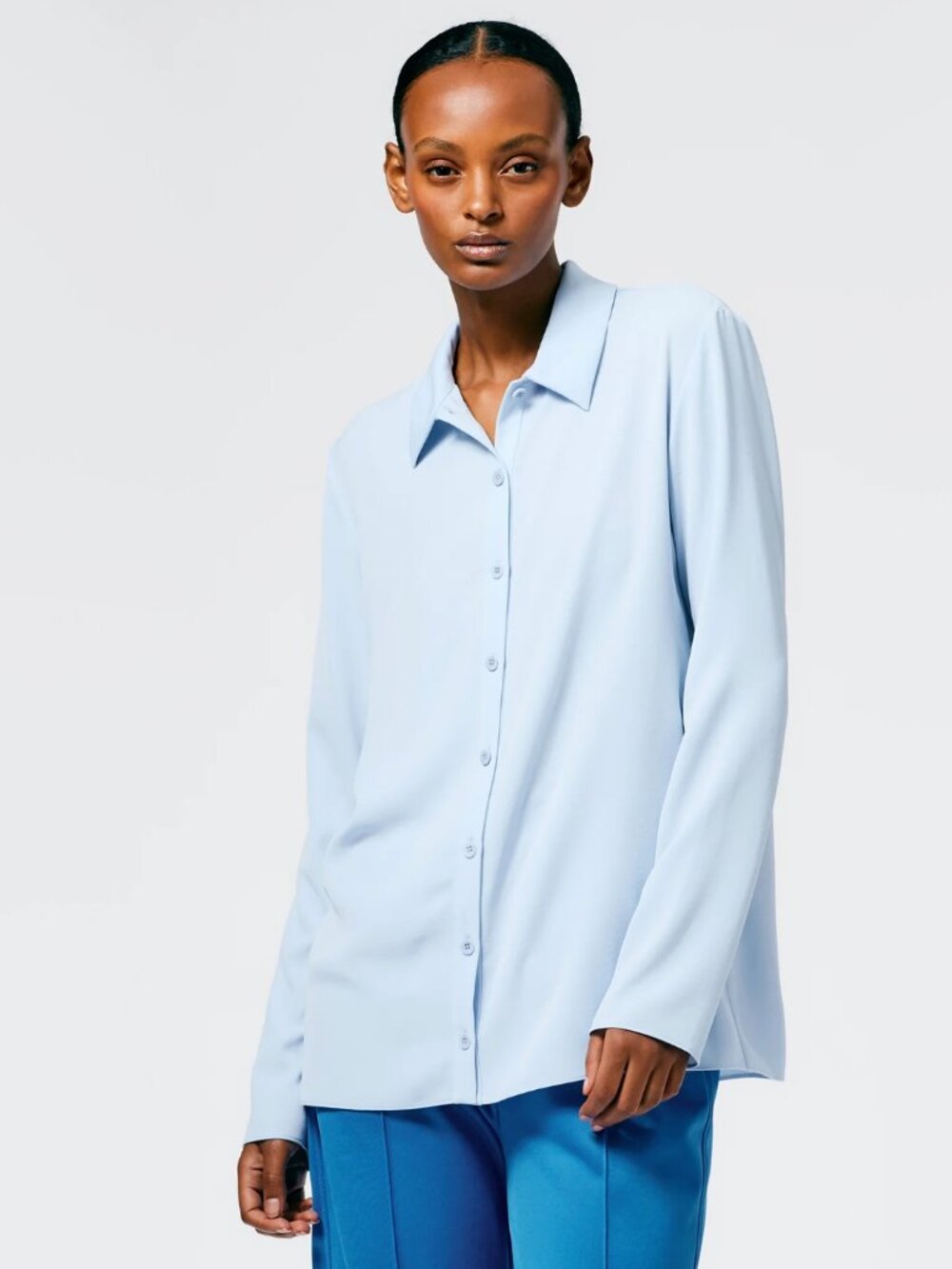Tibi Soft Drape Slim Shirt in Light Blue, size 12